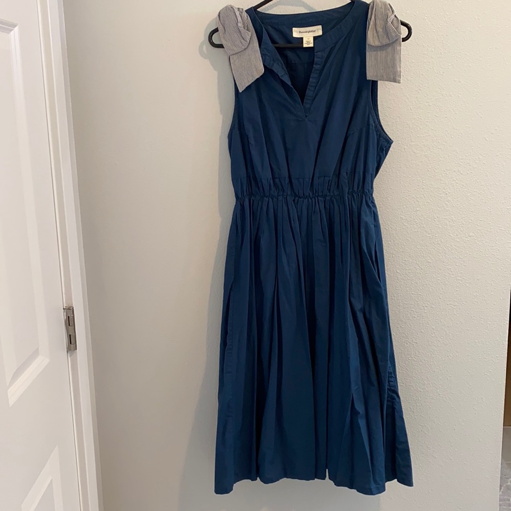 Anthropologie pleated dress, bow shoulder detail